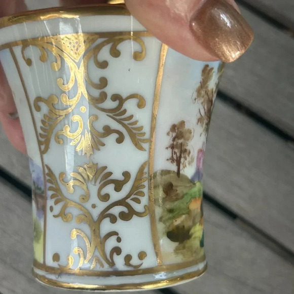 Vintage Hand Painted Porcelain Landscape Cup and Saucer Gold Trim - Picture 4 of 10